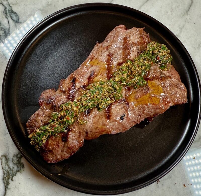 flat iron steak with chimichurri sauce