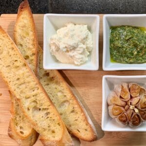 Roasted garlic with Pesto and Goat Cheese