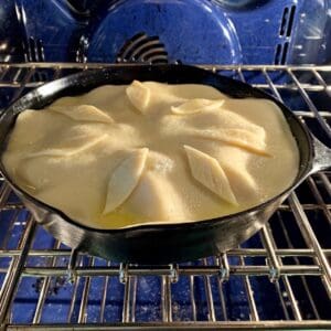 Peach cobbler in oven