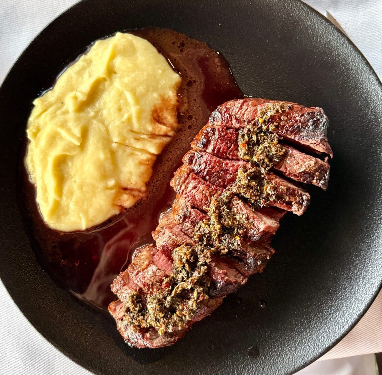 picanha with potato mash and chimichurri