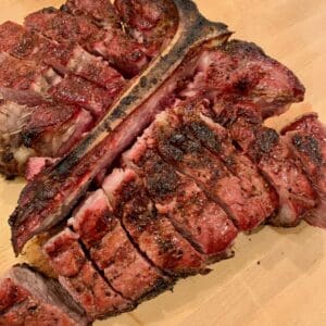 Smoked and flame seared porterhouse steak