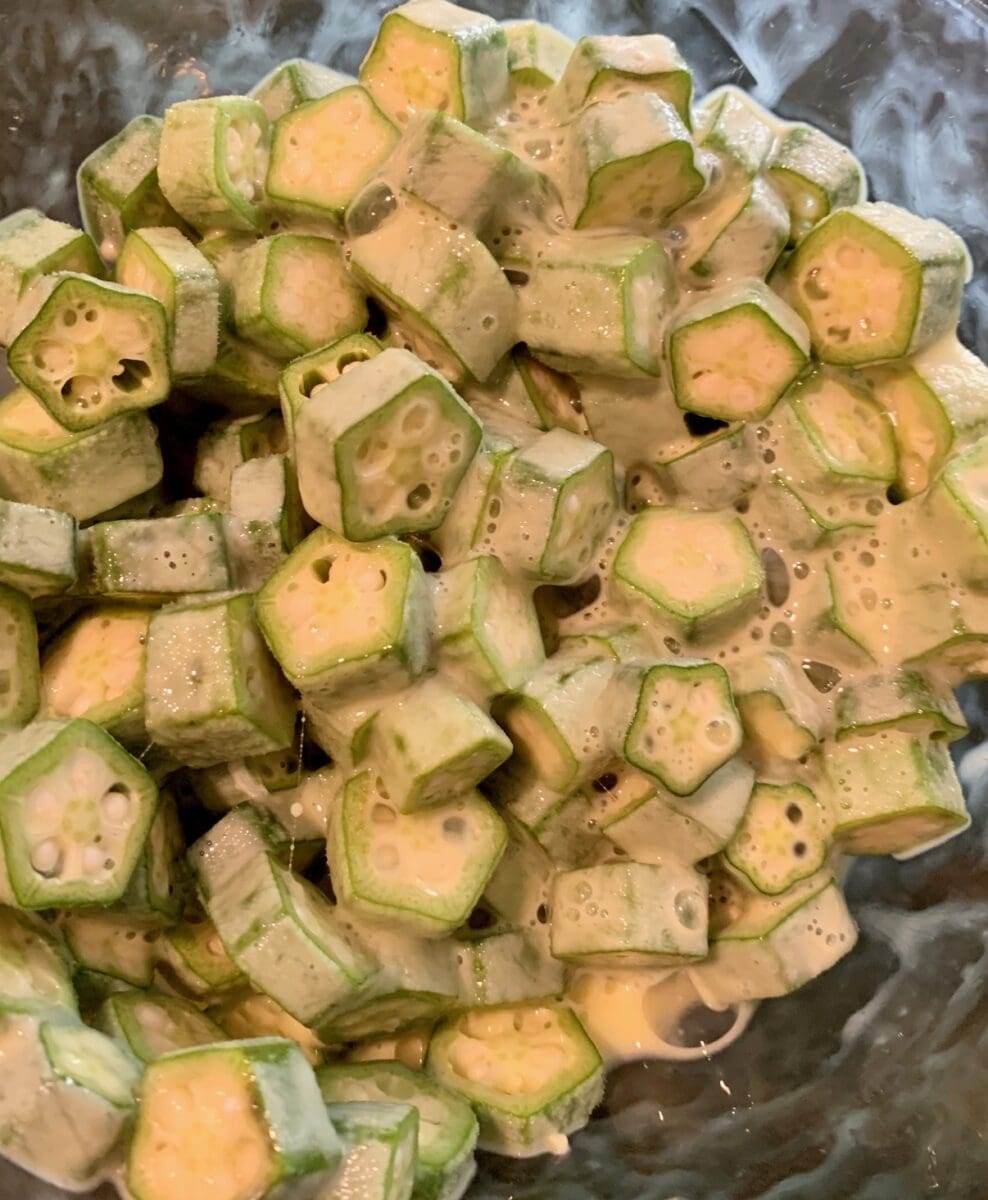 Okra in egg and milk