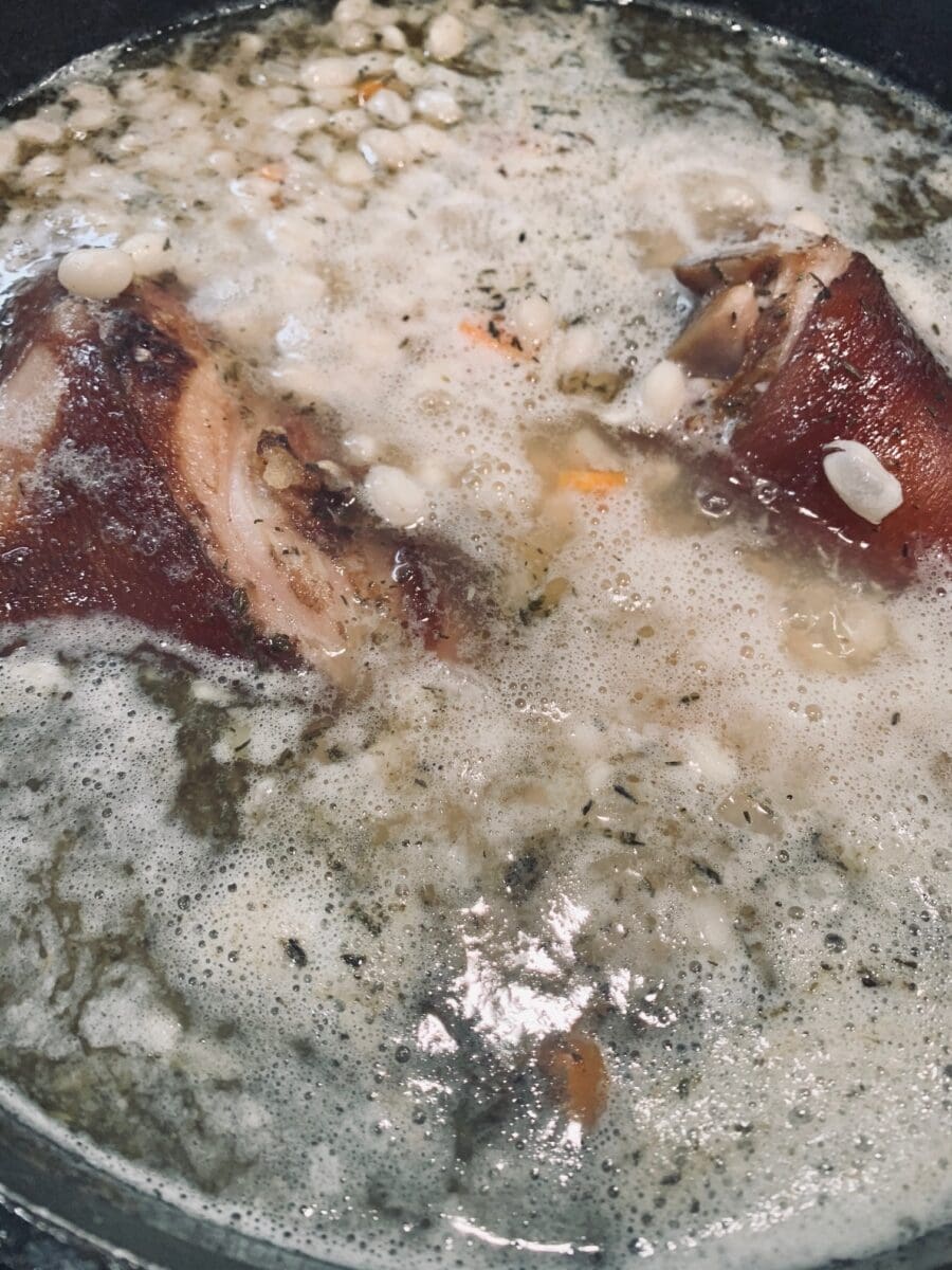 ham beans onion garlic with stock