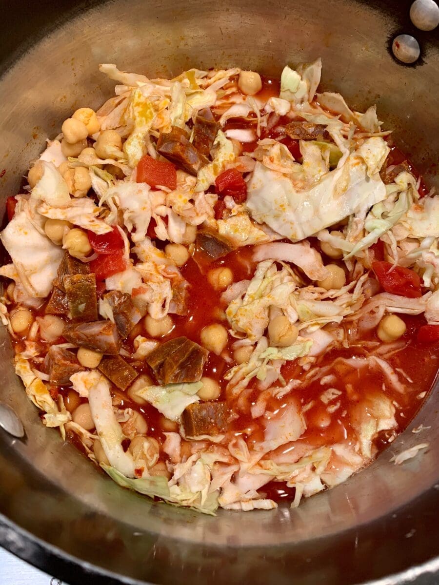 almost spanish chorizo and chickpea soup