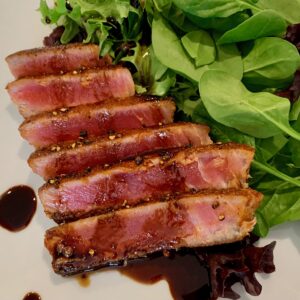seared spicy tuna with balsamic reduction