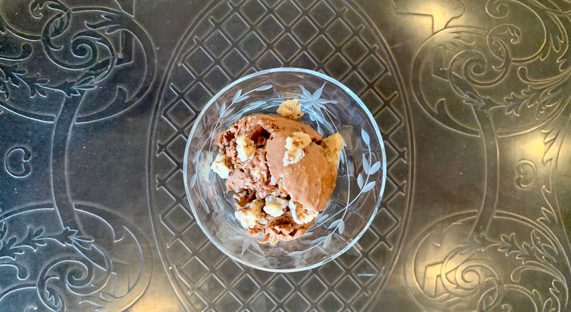 chocolate bourbon gelato with praline pecans