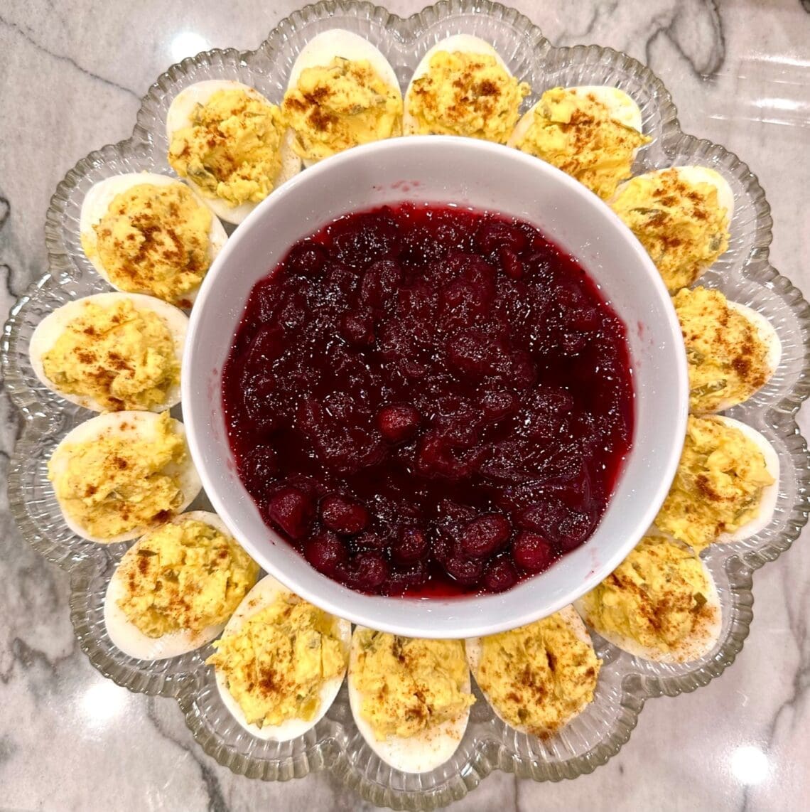 Deviled eggs and cranberry jello