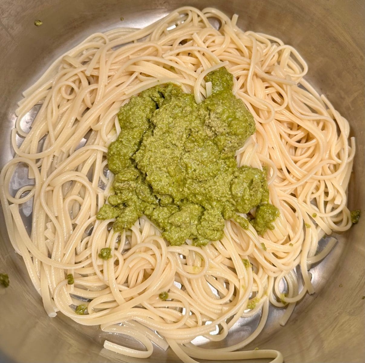 finishing pesto linguine