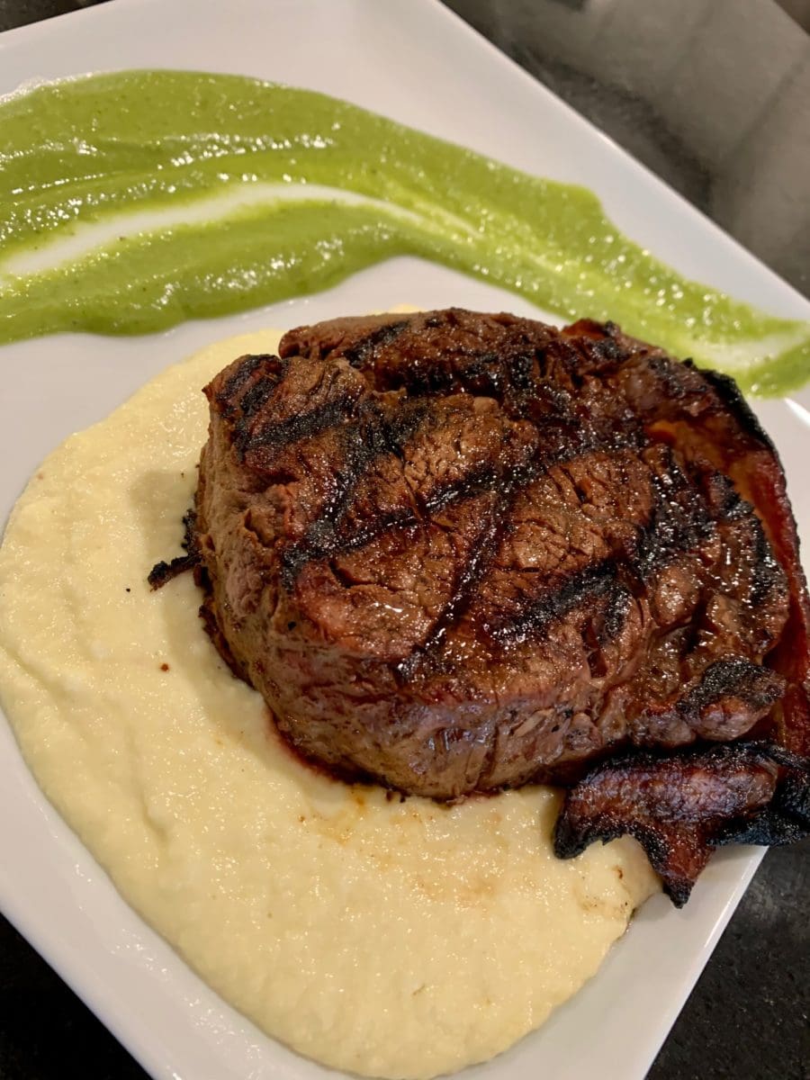 Filet plated with parsnip puree