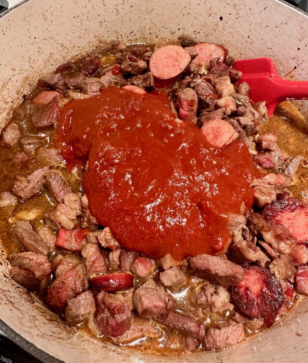 adding pureed chilies