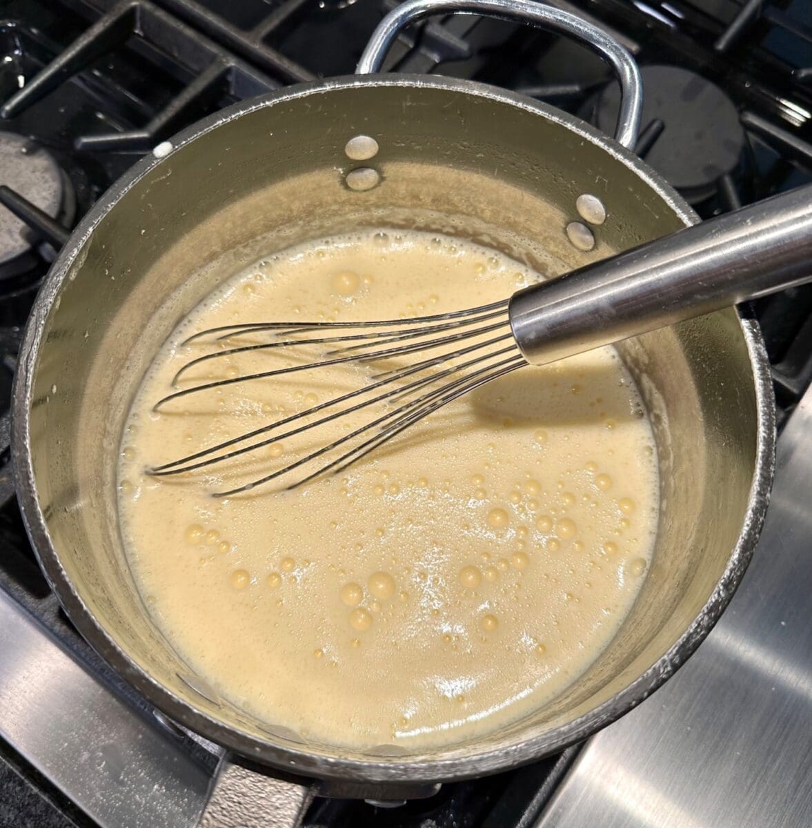 Cooking the corn custard