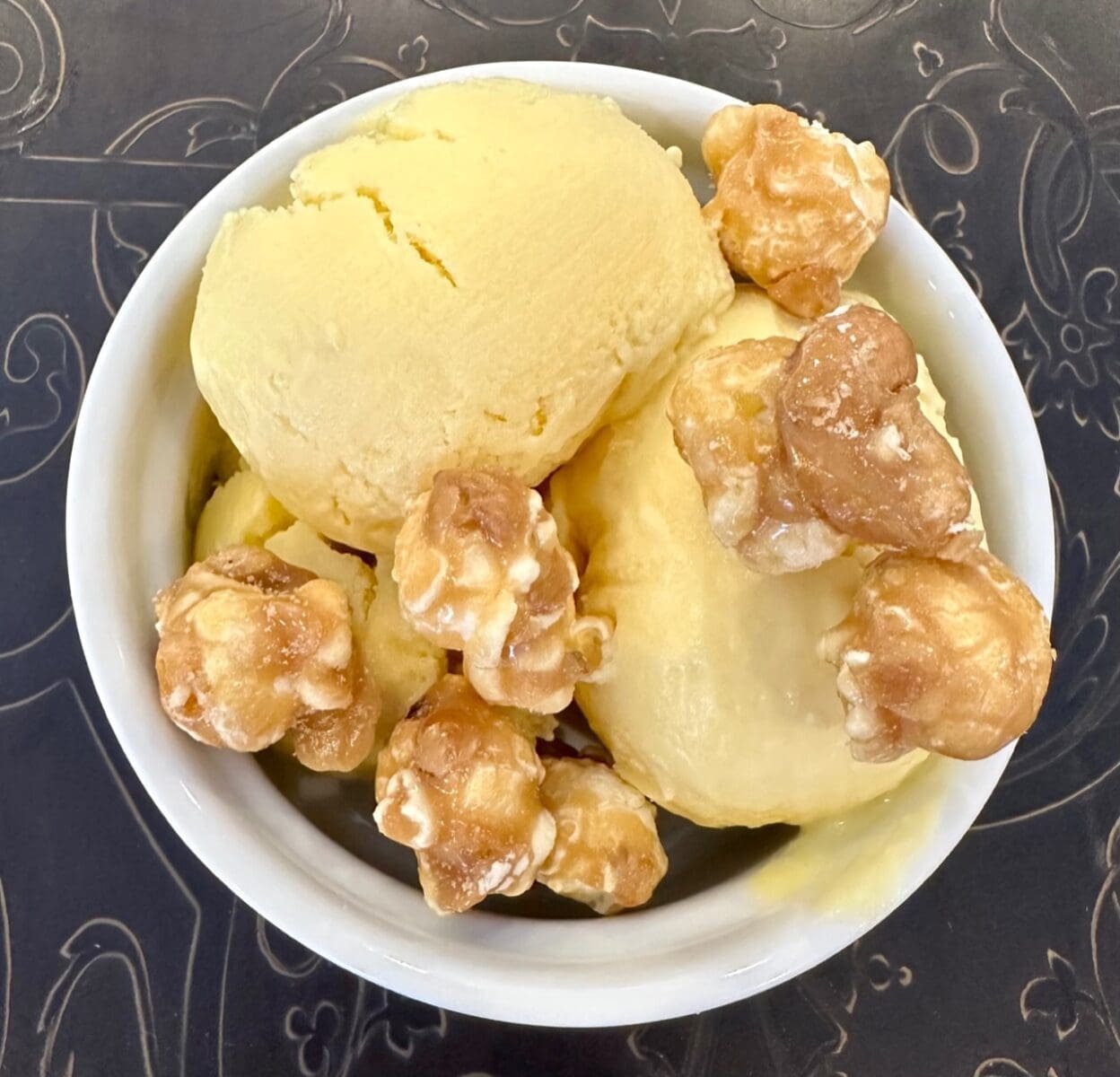 caramel corn ice cream with poppycock