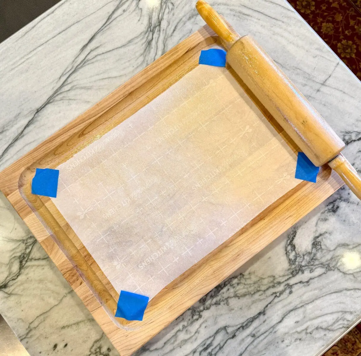 parchment paper cutting board and rolling pin