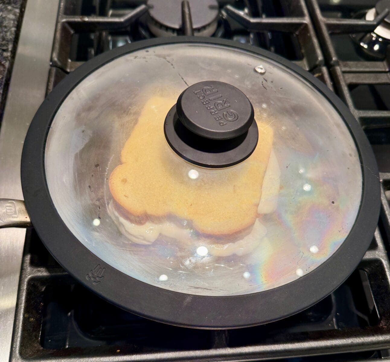 grilling the pepperoni grilled cheese