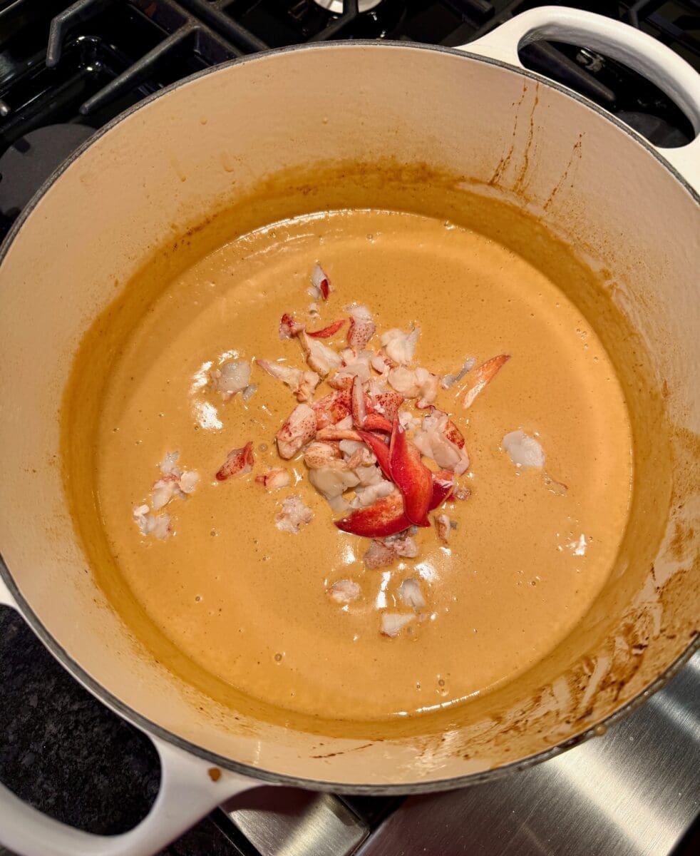 adding to the lobster bisque