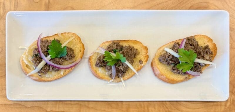 Mushroom duxelle on crostini